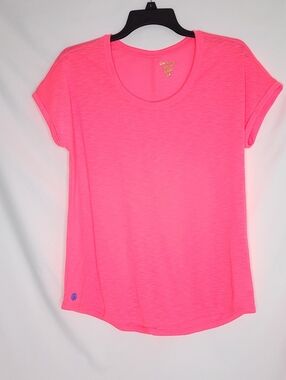 LILLY PULITZER Luxletic Bright Pink Women's Short Sleeve Scoop Neck Tee SMALL